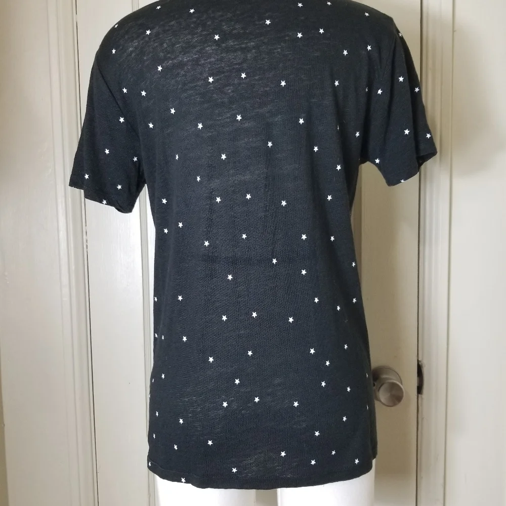 RAILS black white star Cara Black Twinkle linen blend short sleeve v neck top S - Picture 5 of 7